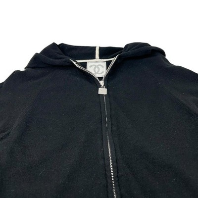 CHANEL ブラック フード付きジャケット CHANEL Sport Vintage 04A CC Logo Jacket Top Hoodie #40 Black White
