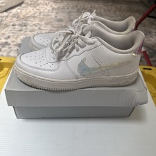 Nike Air Force GS White Leather Digital Swoosh Youth Sneakers CW1577-100 Size 7Y