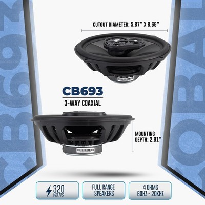 ORION Cobalt Series CB693 6x9” 3-Way Coaxial Car Speakers, 320W, 4