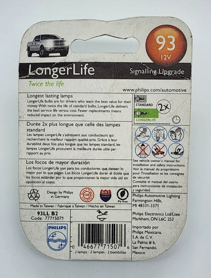 Philips 93LLB2 LongerLife мотор отсек лампа 93 - 2 упаковки - Изображение 2 из 3