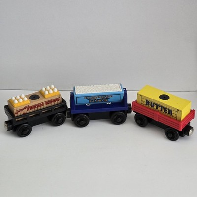 Thomas & Friends Wooden Railway Set of 3 Train Cars Egg,Butter & Flour Removable
