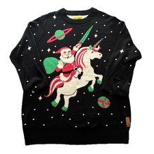 Tipsy Elves Santa Riding Unicorn Ugly Christmas Sweater XXL Black Novelty