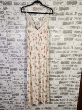 Boho Floral Maxi Cami Dress 10 Beige Pintucked Summer Beach Cottagecore