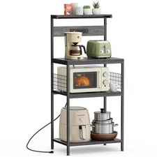Kitchen Bakers Rack with Power Outlet, Coffee Bar Table 4 Tiers, Microwave Ov...