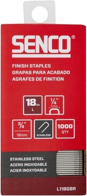 SENCO L11BGBR 18 Gauge, 1/4'' Crown Finish Staples, 3/4'' Length, Stainless Steel