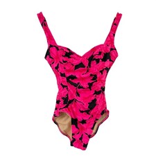 VTG Slimsuit swimsuit size 10 USA hot pink hibiscus floral print y2k 90s 80s