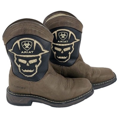 Ariat Boys Workhog XT Venttek Skull Western Boots Square Toe Grunge Size 1 EUC