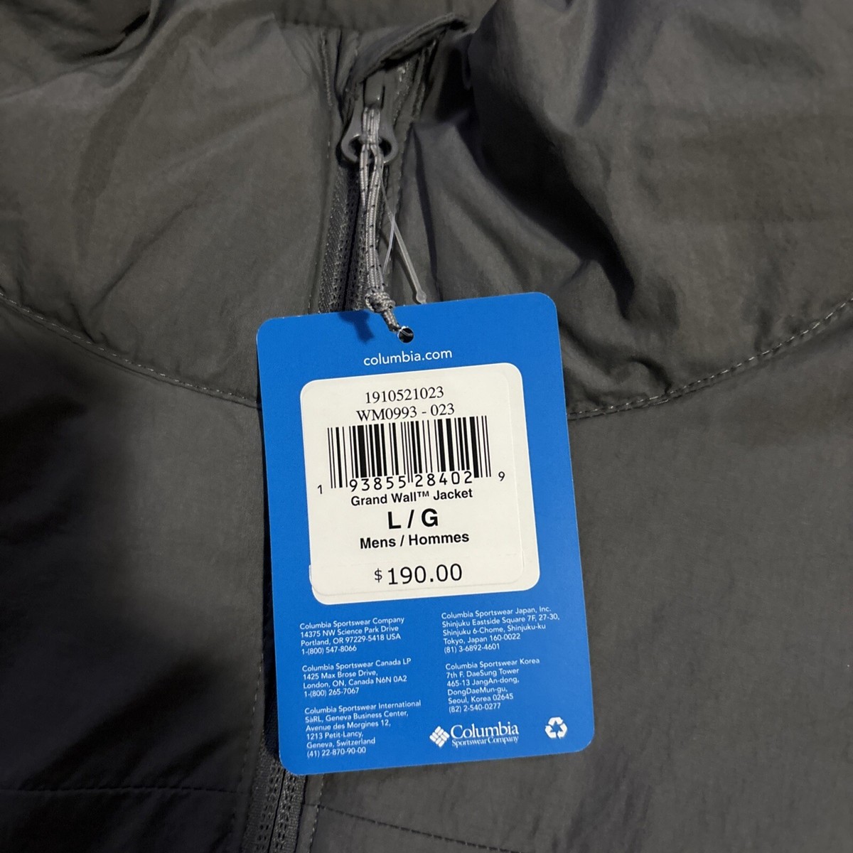 Columbia Men's Grand Wall Jacket City Grey Size Large Retail $190