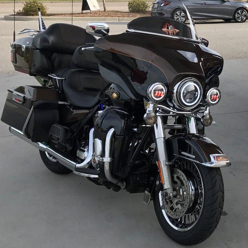 LX-LIGHT 7 Inch LED Headlight & 4.5" Fog Lights Kit For Harley Touring - 180W, 1200% Brighter, Black/Silver 3 thumbnail image