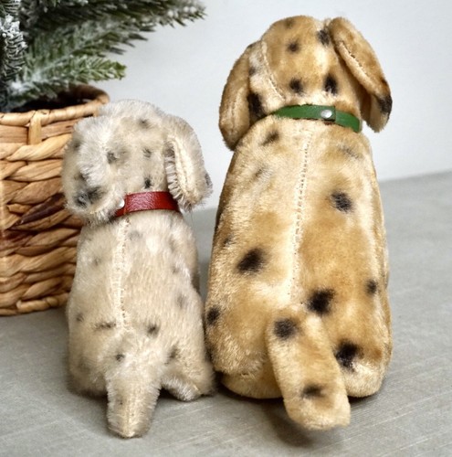 2 Juguete de Peluche Vintage Japón Mohair Dálmata Cachorro Perro Blanco Negro Manchas con Collar - Imagen 6 de 14