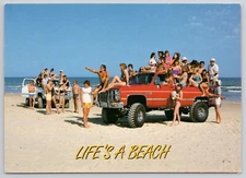 Postcard Florida Beach Scene Party Beach Goers Trucks c1980s 4x6