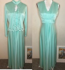 Vintage 60s 70s Union Made Sea foam Green Maxi Dress Size 12