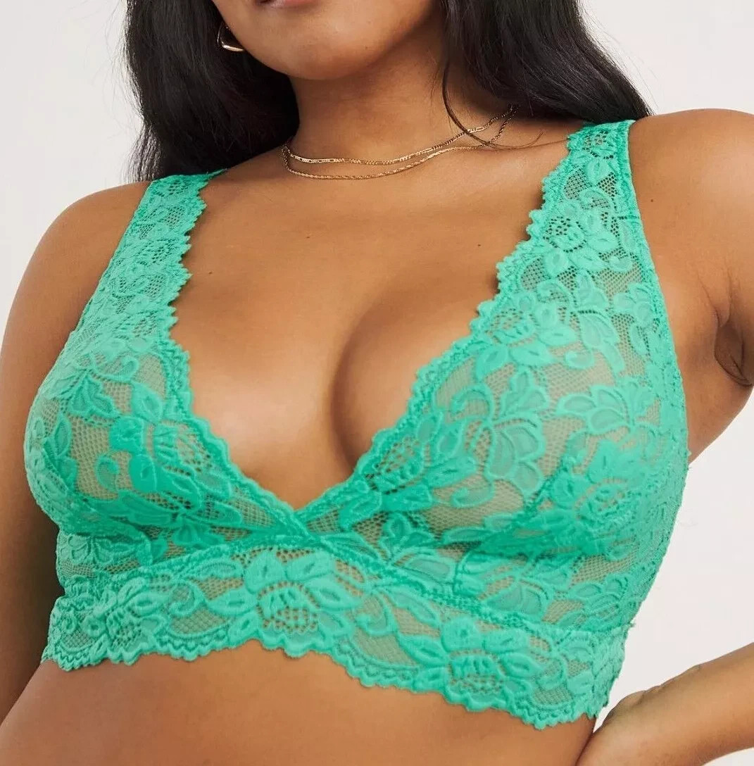 Reggiseno Bralette A Tuffo Figleaves, Taglia L (UK 16-18), Colore Verde Con Delicato Motivo Floreale. Morbido, Non Imbottito, Fascia Larga E Senza Ferretti.