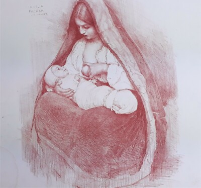 Alte Algraphie, Mutter & Kind, Cornelia Paczka Wagner, 1898, Absolute Rarität