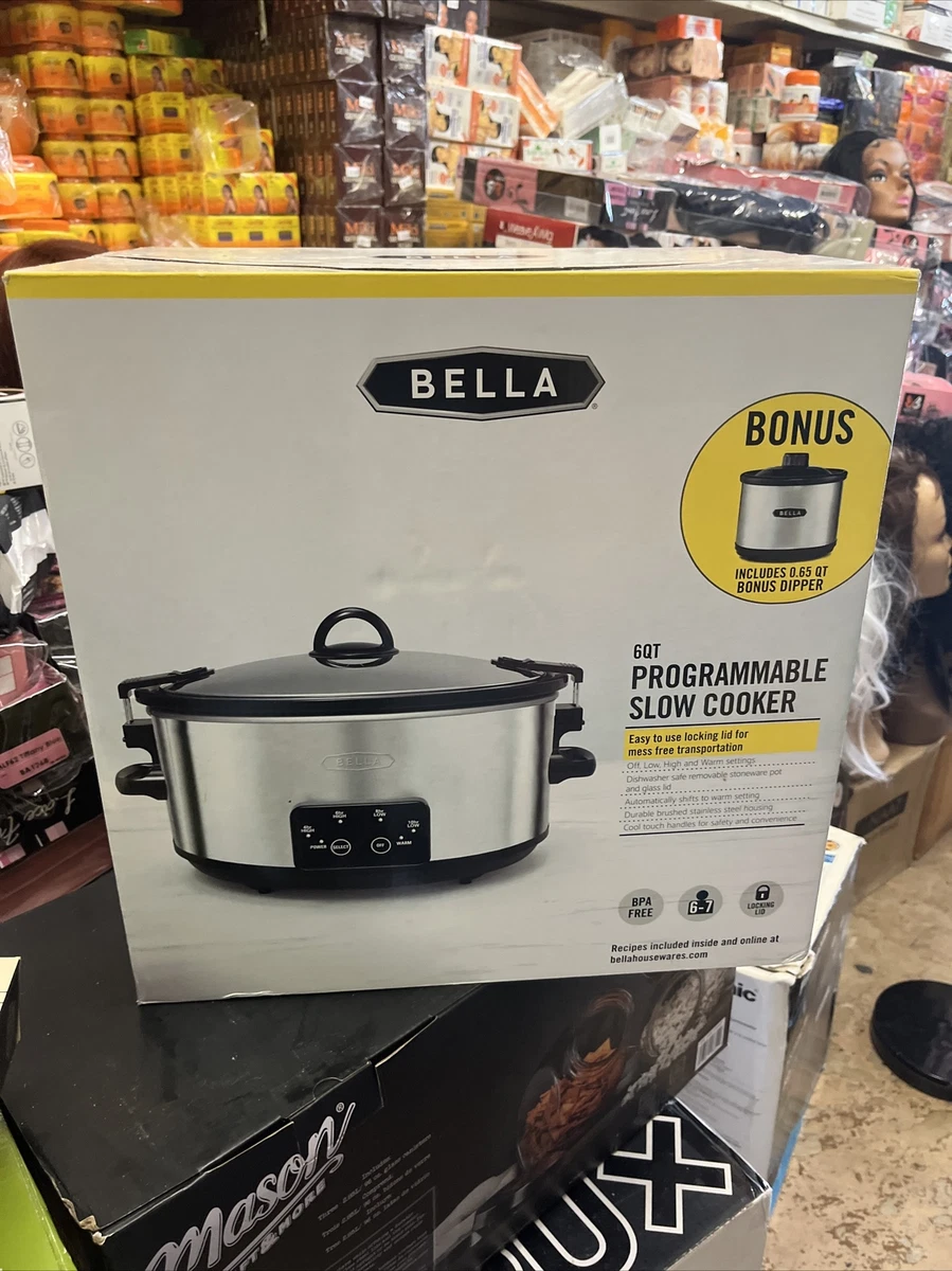 Bella Programmable 6-Qt. Slow Cooker with Locking Lid BONUS Mini Dipper New