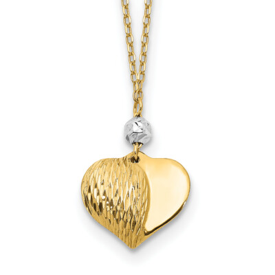 14K Two Tone Gold Heart Love Necklace 16 inch Chain