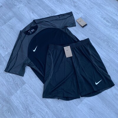 Nike Strike Dri Fit Slim Tracksuit Training T-Shirt Top Shorts Set Black  [XL] UK