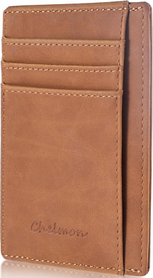 Slim Minimalist Wallet for Men RFID Blocking Front Pocket Card Holder Brown