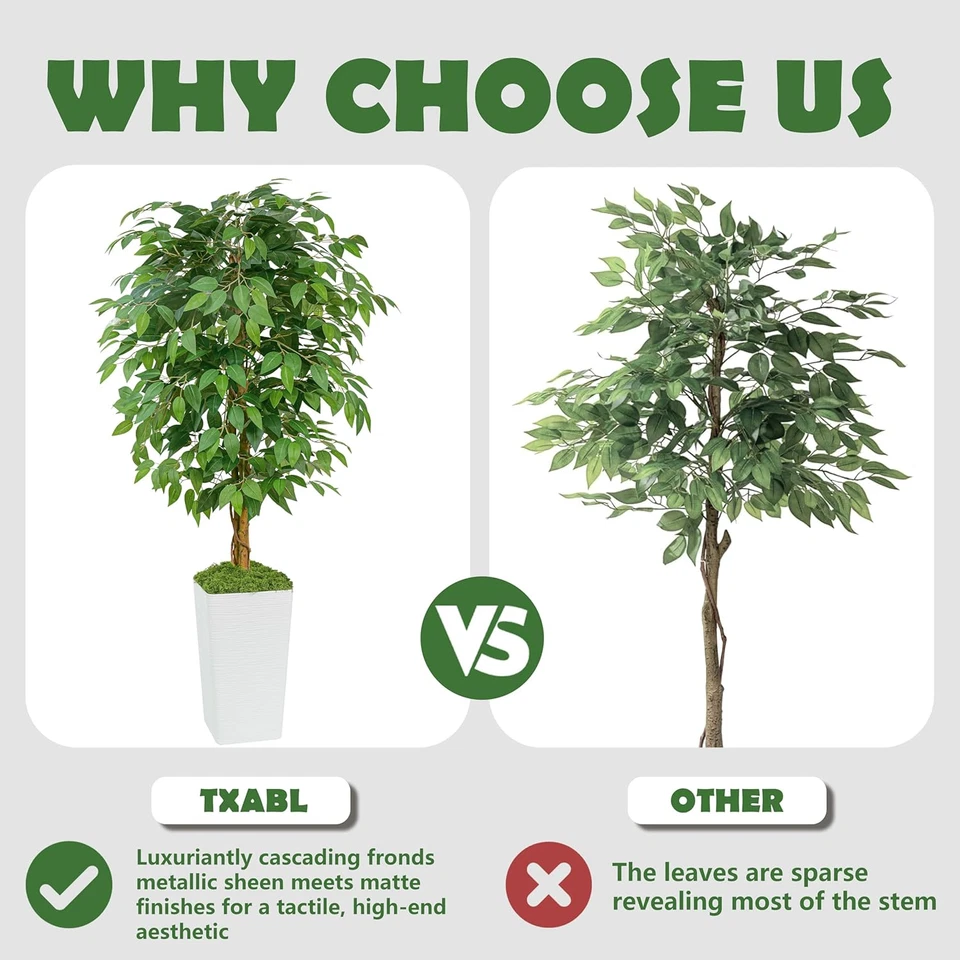 Artificial Ficus Tree 5FT Faux Floor Tree with Planter UV Resistant Potted Fake - Image 2 of 4