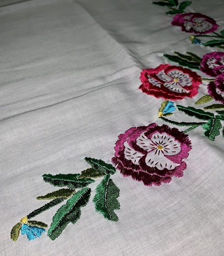 Unbranded White Chiffon Multicolor Floral Pansy Embroidered Remnant Fabric - Picture 5 of 11