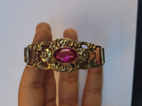 Antiker viktorianischer filigraner Blumen Silber Armreif Rubin Paste Stein Edwardianisch - Bild 8 von 20