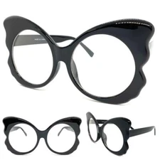 Women Oversize Retro Butterfly Clear Lens EYE GLASSES Huge Big Large Black Frame