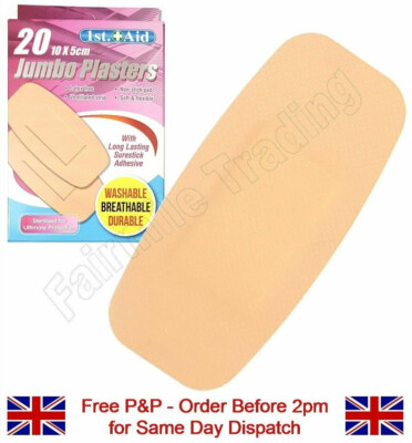 20 Jumbo Pflaster waschen wasserdicht Erste Hilfe sterile Bandade antihaftbeschichtet atmungsaktiv
