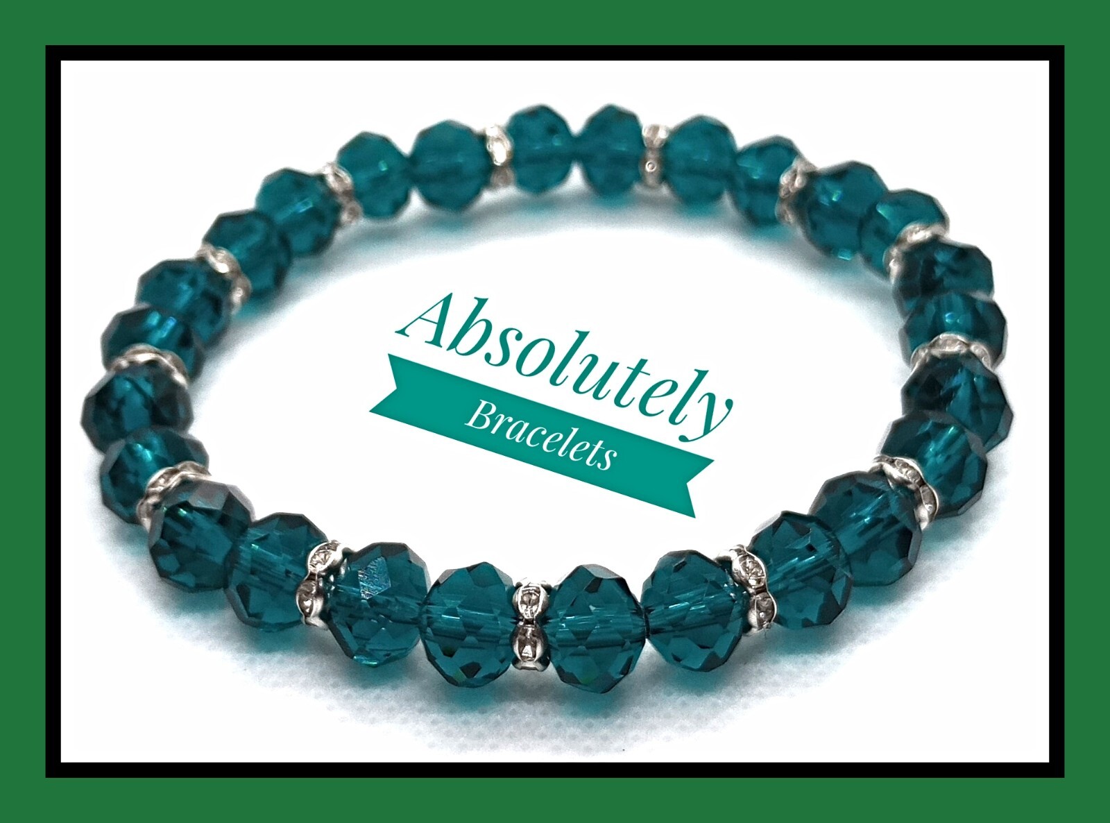 Cyan Green Crystal Stretch Bracelet with Silver Rhinestones Boho Style