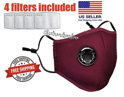 Face Mask Reusable & Washable Unisex Red Cotton With 4 Filters - (USA)  