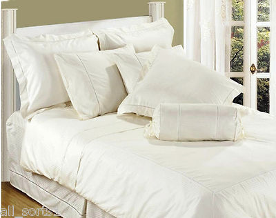 EINZELBETT 330 FADENZAHL BETTBEZUG CREME 100% REINE BAUMWOLLE STREIFENSATIN