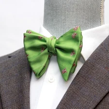 Men's Self-tied Bow Tie 100%Silk Big Butterfly Green Embroidery S686