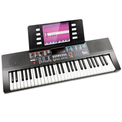 61-Key Black Electronic Keyboard Piano with Sheet Music Rest,Piano Note Stickers