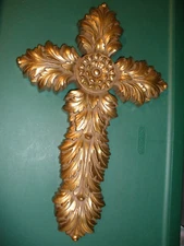 Home Interiors Wall Decor Gold Tone Cross 17.5"x11.5"