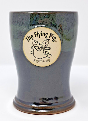 The Flying Pig Sunset Hill Stoneware pint Beer Glass olive green & black