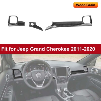 Black Wood Grain Center Console Dashboard Panel Trims For Grand Cherokee 2011-20
