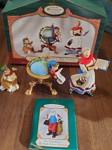 HALLMARK Keepsake 2001 LETTERA, GLOBUS AND MRS. CLAUS Christmas Ornaments ~T6591