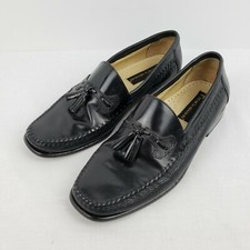 STACY ADAMS Black Dress Loafer Tassel Slip On Men's Shoes Sz 9 M Leather Brazil