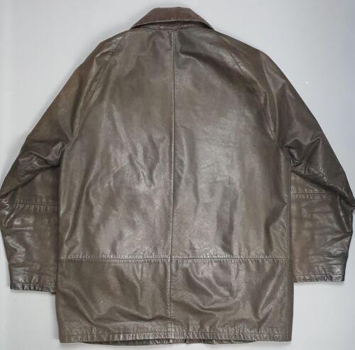 Barbour Beaufort C42 Leather Jacket Mens Large Brown Classic Country Coat - Picture 2 of 12