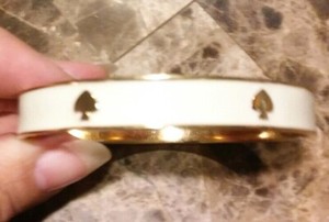 Authentic Kate Spade York Ivory Enamel Gold Plated Spade Logo Bangle Bracelet