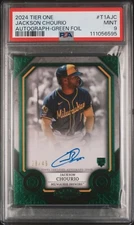 2024 Topps Tier One Jackson Chourio #T1A-JC RC Auto Green Foil /49 PSA 9