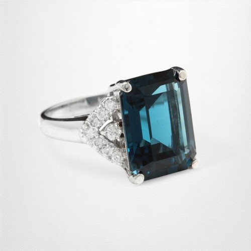 Alianza Oro Blanco 14K 14.70 Ct Diamante Real Corte Esmeralda Topacio Azul Londres - Imagen 3 de 15