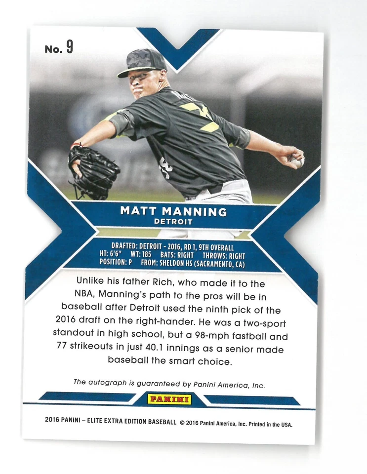2016 Panini Elite Extra Edition MATT MANNING #9 ~ Red Status Die Cut Auto /75 - Image 2 of 2