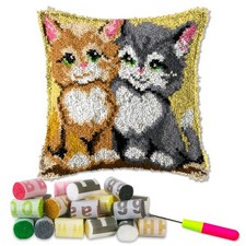DL-YTG Latch Hook Kits Pillow Cat Crochet Yarn Cushion Colour Pre-Printed Can...