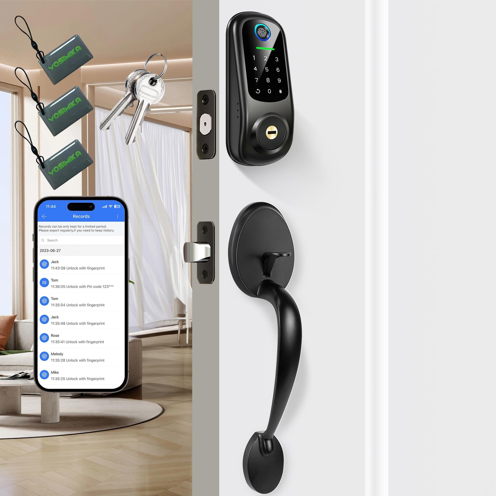 Smart Keyless Entry Fingerprint Deadbolt Door Lock with Handle