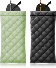 Squeeze Top Sunglass Pouch - Portable Sunglass Organizer Pouch Bags Soft PU Leat