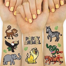 Jungle Temporary Tattoos for Kids - 30 styles  Zoo, Boys  Girl Craft,