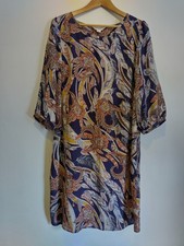 Monsoon Dress Size 16/18 Silk Midi Boho Multi Navy Pattern Summer