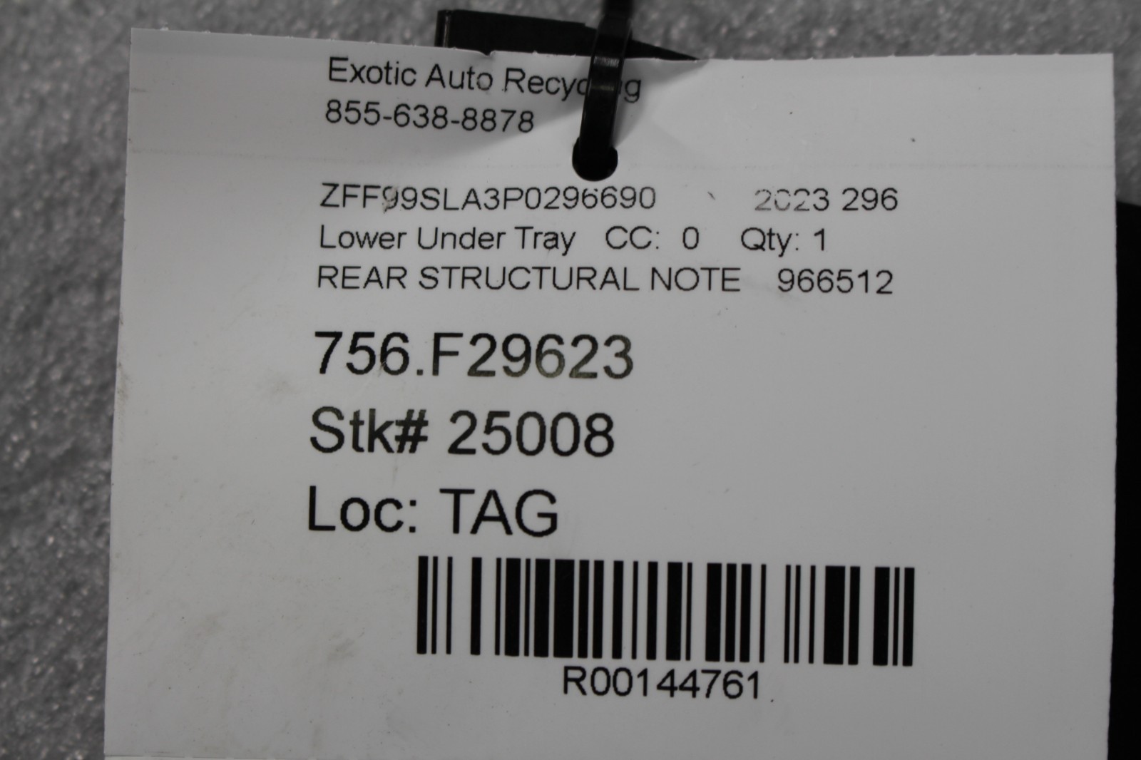 Ferrari 296 GTB, Rear Lower Under Tray, Dmg, Used, P/N 966512