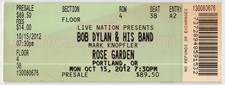 Vintage 2012 Bob Dylan Full Complete Concert Ticket Stub Portland OR