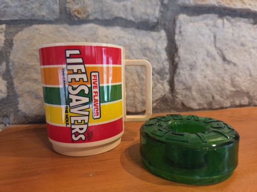 Vintage Life Savers Plastic Cup w/ Green Lid Screw off Top Deka, USA 1980's